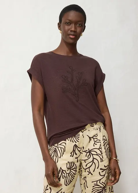 T-shirt i linne med broderi, bonprix