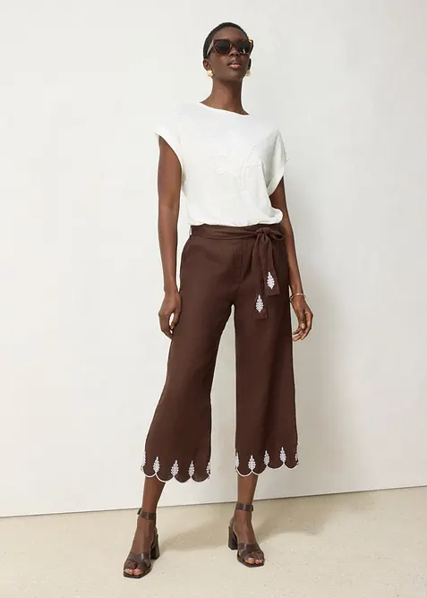 T-shirt i linne med broderi, bonprix