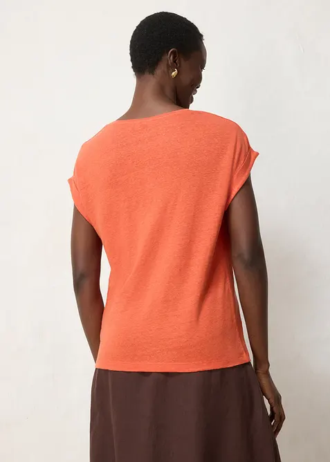 Tunn T-shirt i linne med broderi, bonprix