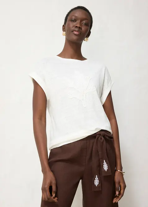 T-shirt i linne med broderi, bonprix