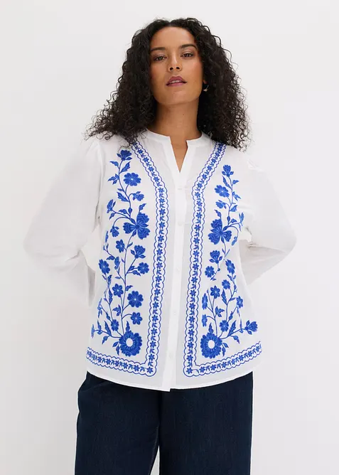 Blus av bomull med broderi, bonprix