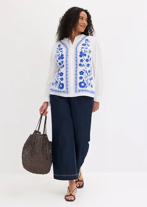 Blus av bomull med broderi, bonprix