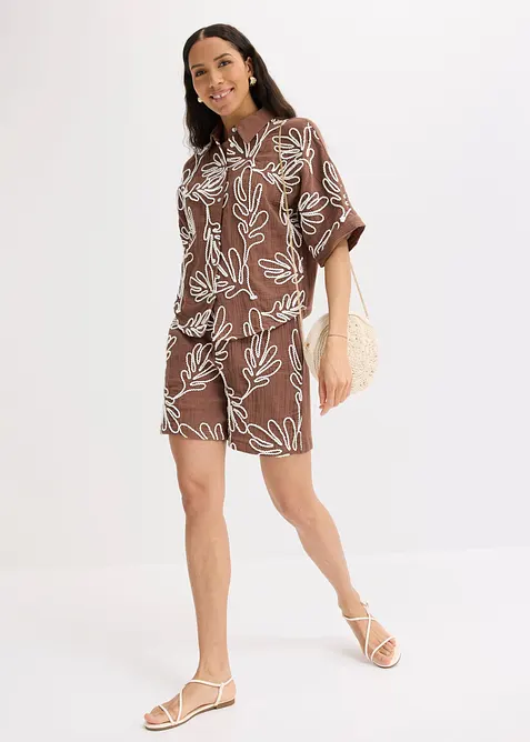 Blus i bomull med broderi, bonprix