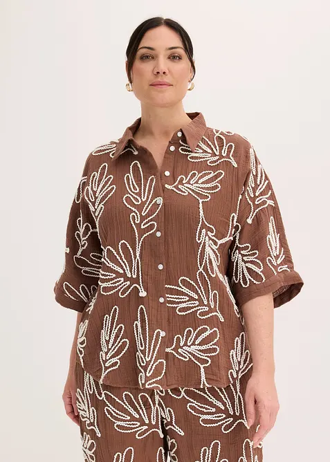 Blus i bomull med broderi, bonprix