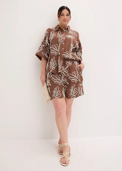 Blus i bomull med broderi, bonprix