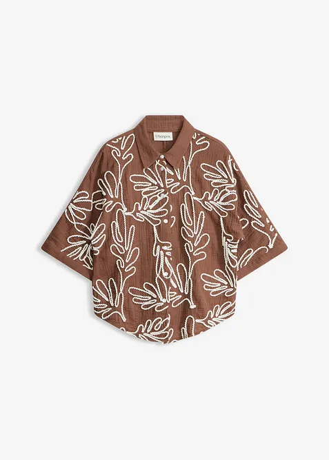 Blus i bomull med broderi, bonprix