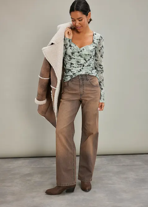Vida jeans med h&ouml;g midja, vintagetv&auml;ttning, bonprix