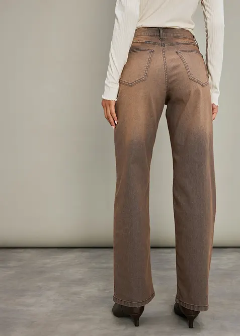 Vida jeans med h&ouml;g midja, vintagetv&auml;ttning, bonprix