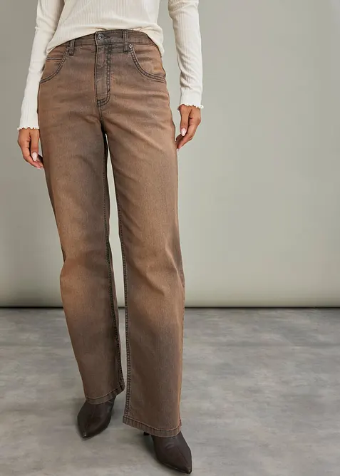 Vida jeans med h&ouml;g midja, vintagetv&auml;ttning, bonprix