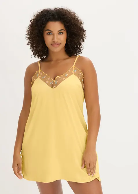 Neglig&eacute; i satin med skirt broderi, bonprix
