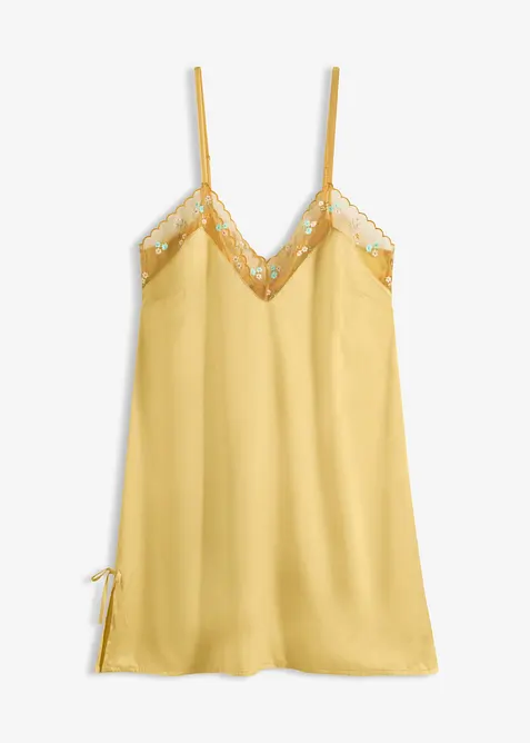 Neglig&eacute; i satin med skirt broderi, bonprix