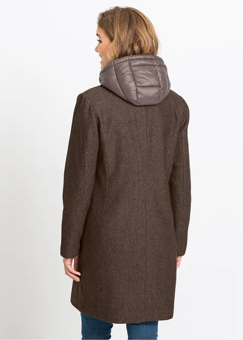 Kort vinterkappa med 2-i-1-look och yllek&auml;nsla, bonprix
