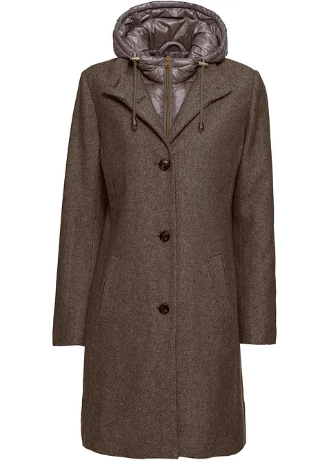 Kort vinterkappa med 2-i-1-look och yllek&auml;nsla, bonprix