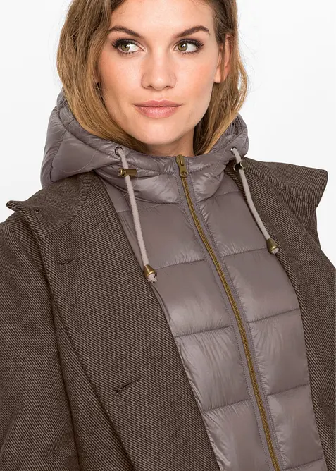 Kort vinterkappa med 2-i-1-look och yllek&auml;nsla, bonprix
