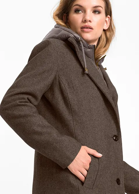 Kort vinterkappa med 2-i-1-look och yllek&auml;nsla, bonprix