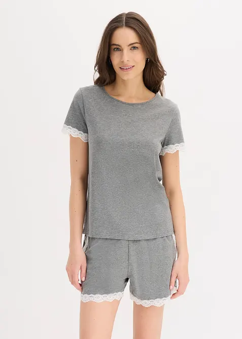 Pyjamas med shorts, av bomull med spets, bonprix