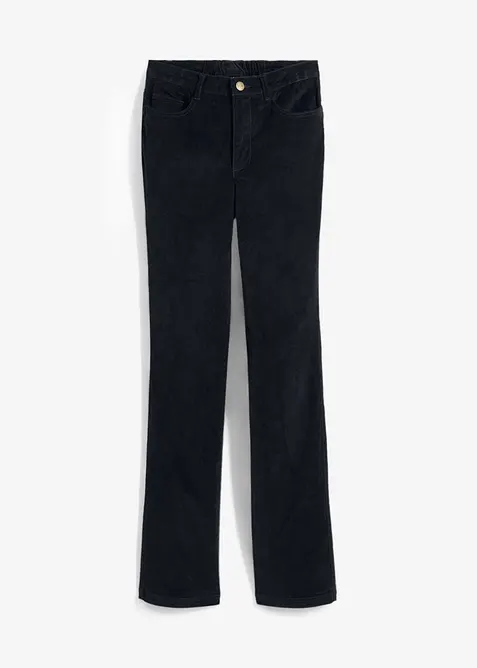 Stretchig manchesterbyxa med bekv&auml;m h&ouml;g midja och vida ben, bonprix