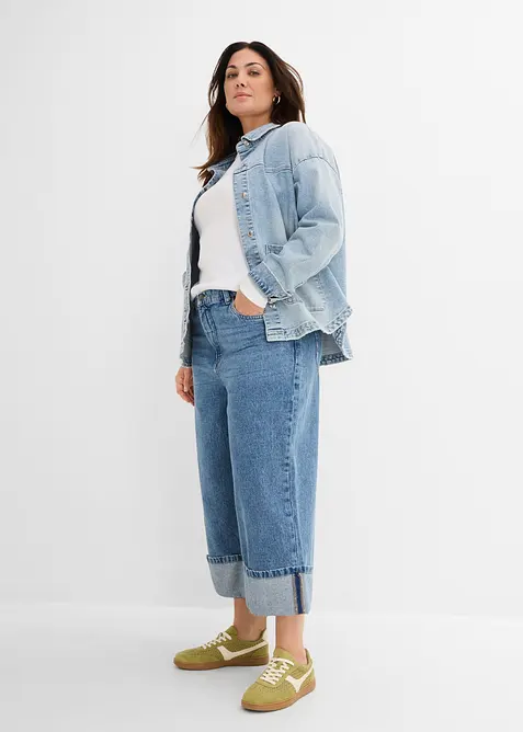 Wide Leg Jeans Mid Wais, Cropped, bonprix