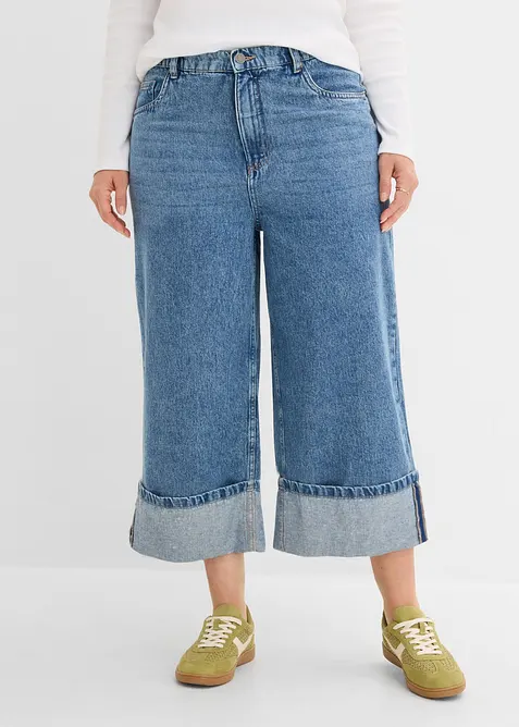 Wide Leg Jeans Mid Wais, Cropped, bonprix
