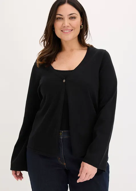 Finstickad cardigan av bomullsmix, bonprix