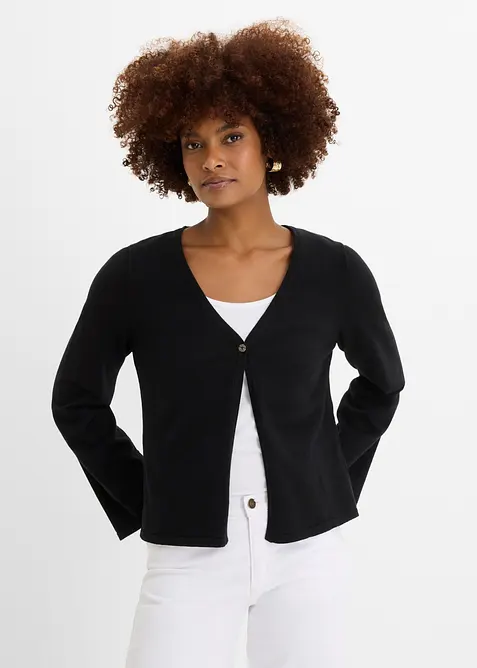 Finstickad cardigan av bomullsmix, bonprix