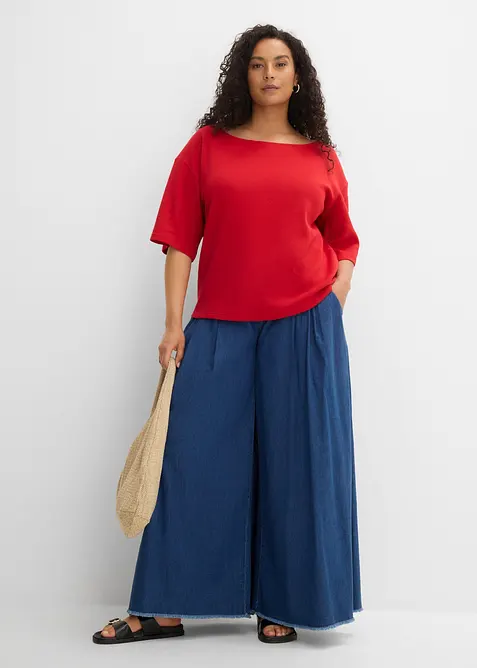 Topp i ekologisk bomull med v&aring;fflad look, bonprix
