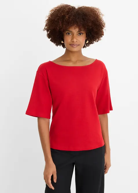 Topp i ekologisk bomull med v&aring;fflad look, bonprix