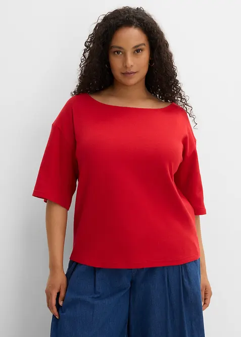 Topp i ekologisk bomull med v&aring;fflad look, bonprix
