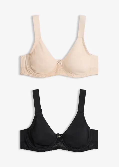 T-shirtbeh&aring; med bygel, bomull och spets (2-pack), bonprix