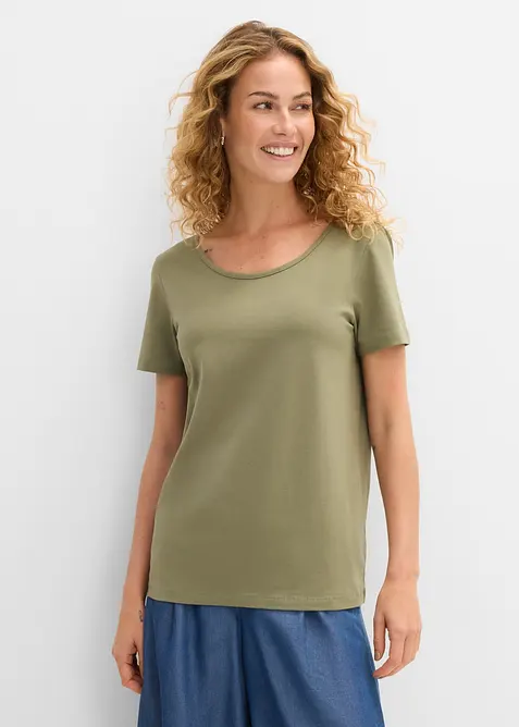 T-shirt med djup ringning bak (2-pack), bonprix