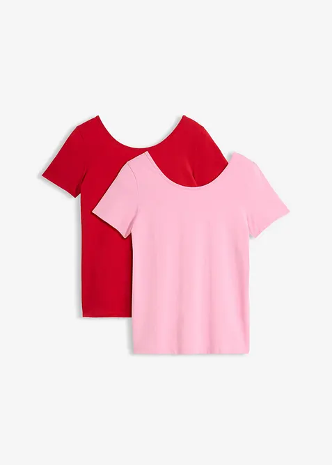 T-shirt med djup ringning bak (2-pack), bonprix