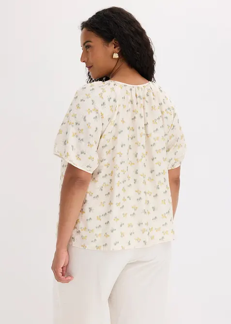 Kort&auml;rmad blus i viskosmix, bonprix