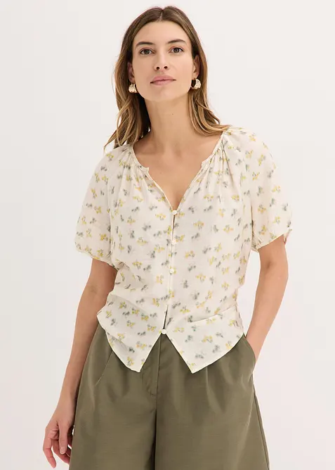 Kort&auml;rmad blus i viskosmix, bonprix