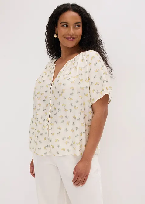 Kort&auml;rmad blus i viskosmix, bonprix