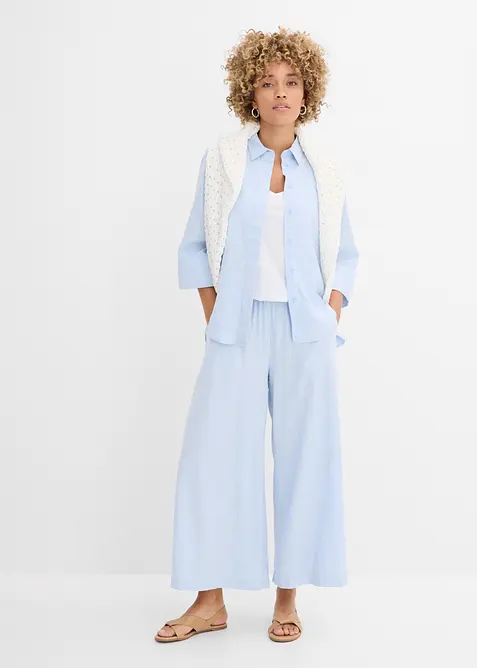 Skjortblus i svalkande linnemix, bonprix