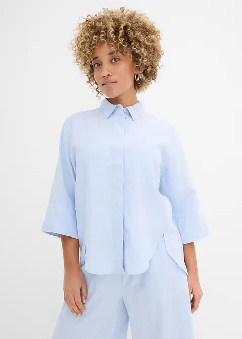 Skjortblus i svalkande linnemix, bonprix