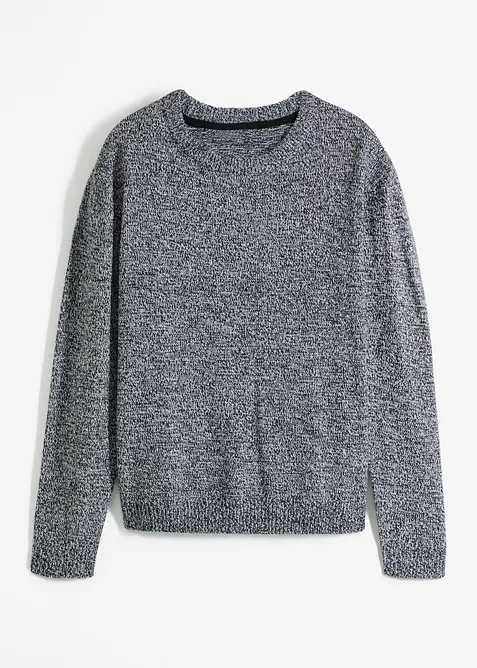 Stickad tr&ouml;ja med rund halsringning i melerad look, bonprix