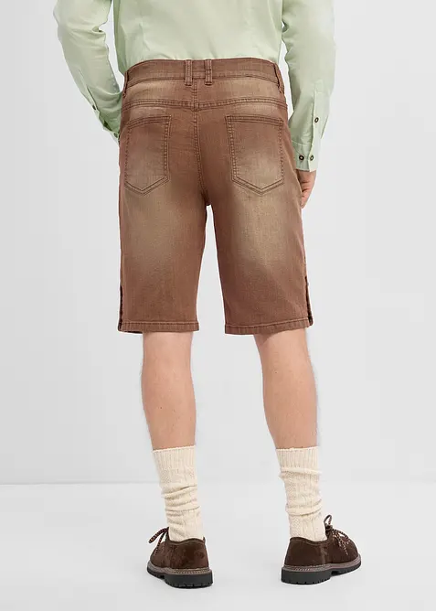 Folkdr&auml;ktsinspirerade jeansshorts med vintagetv&auml;ttning, Regular Fit, bonprix
