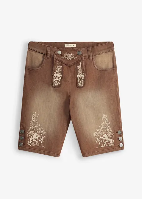 Folkdr&auml;ktsinspirerade jeansshorts med vintagetv&auml;ttning, Regular Fit, bonprix