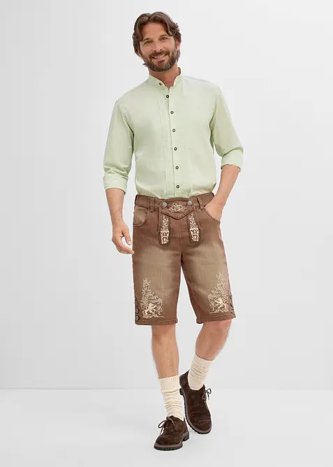 Folkdr&auml;ktsinspirerade jeansshorts med vintagetv&auml;ttning, Regular Fit, bonprix