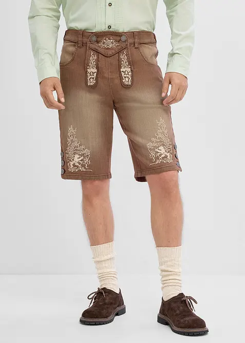 Folkdr&auml;ktsinspirerade jeansshorts med vintagetv&auml;ttning, Regular Fit, bonprix