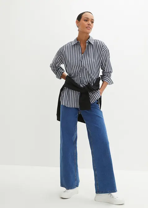 Skjortblus i oversizemodell av bomull, bonprix