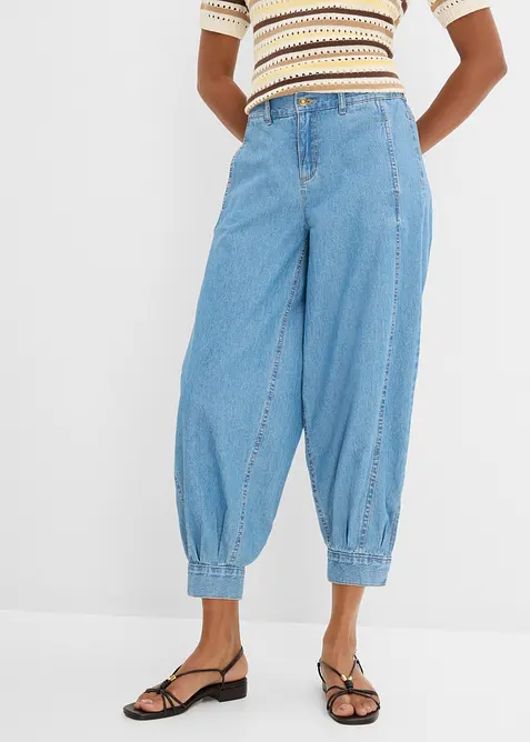 Tunna ballongjeans med Mid Waist, res&aring;rmidja, bonprix
