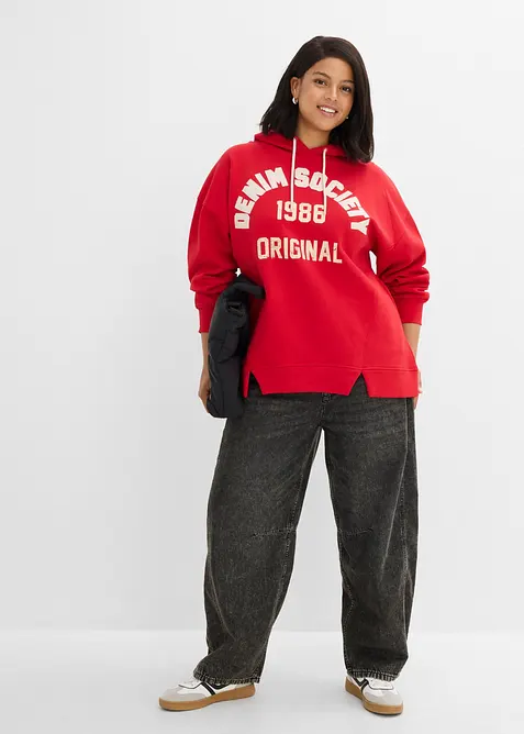 Sweatshirt med huva av bomull, oversizemodell, bonprix