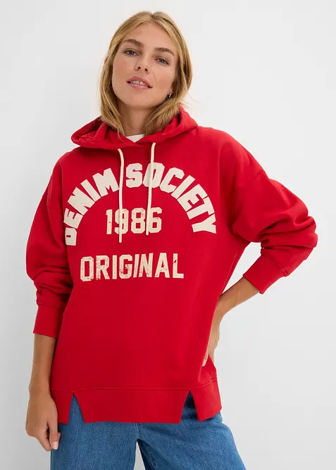 Sweatshirt med huva av bomull, oversizemodell, bonprix