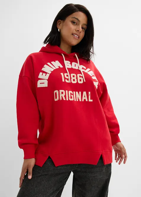 Sweatshirt med huva av bomull, oversizemodell, bonprix