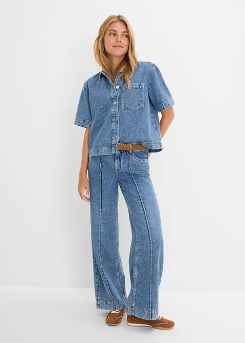 Jeansblus i bomull, bonprix