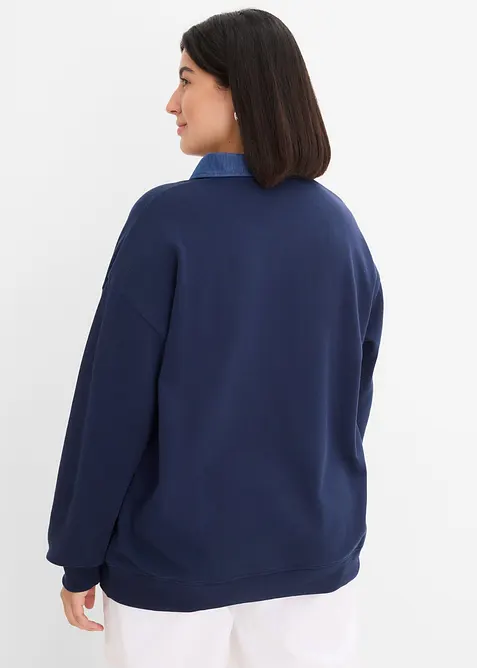 Oversizesweatshirt med denimkrage i bomullsmix, bonprix