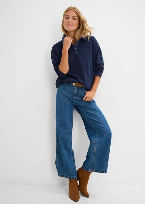 Oversizesweatshirt med denimkrage i bomullsmix, bonprix