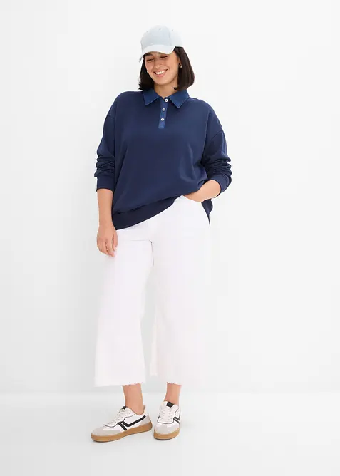 Oversizesweatshirt med denimkrage i bomullsmix, bonprix